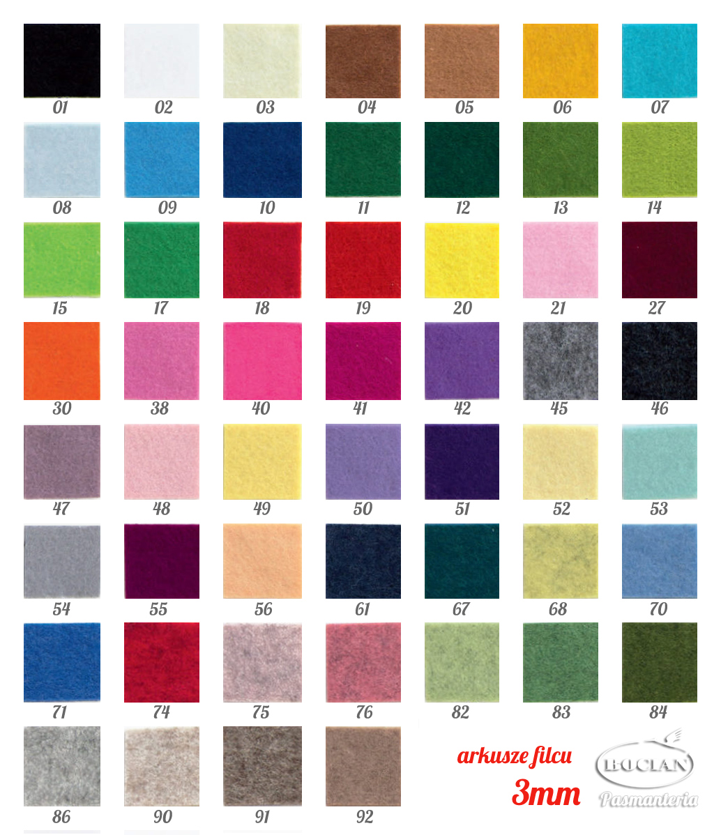 Filc sztywny 3mm, arkusze filcu 20x30cm, 50x70cm, 1x2m