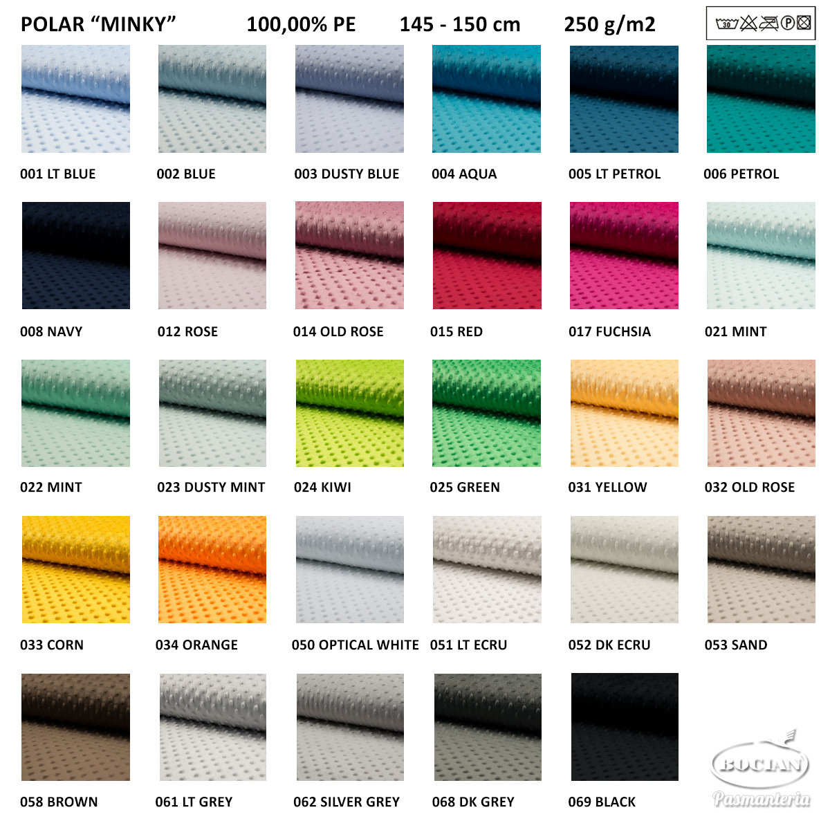 Polar Minky / tkanina Minki - wzornik kolorów
